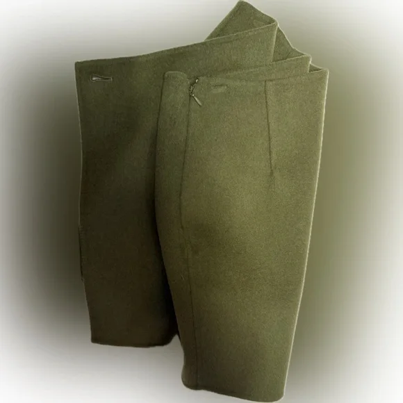 Sezane Olive Faux Wrap Mini Skirt with Button Detail | Sz 36 - Picture 3 of 5